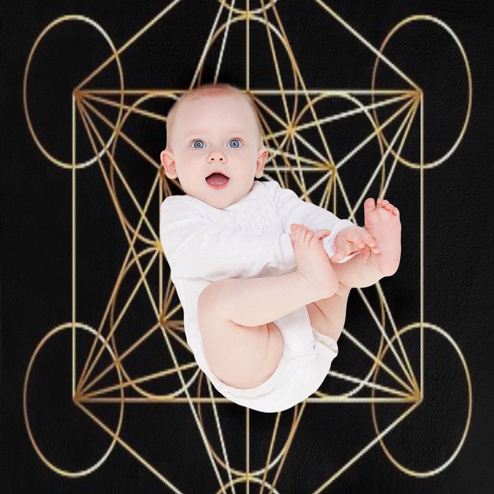 Metatron's Cube Golden Line Versatility Throw Blanket