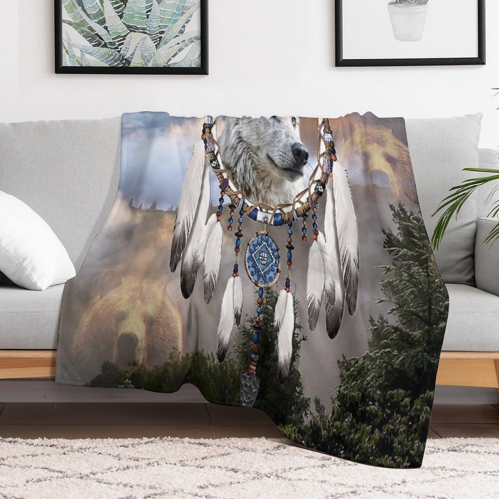 Wolf, Bear And Dream Catcher Anti-pilling Throw Blanket