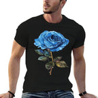 199 Flowers Blue Rose Graphic  Rolled Sleeves T-Shirt
