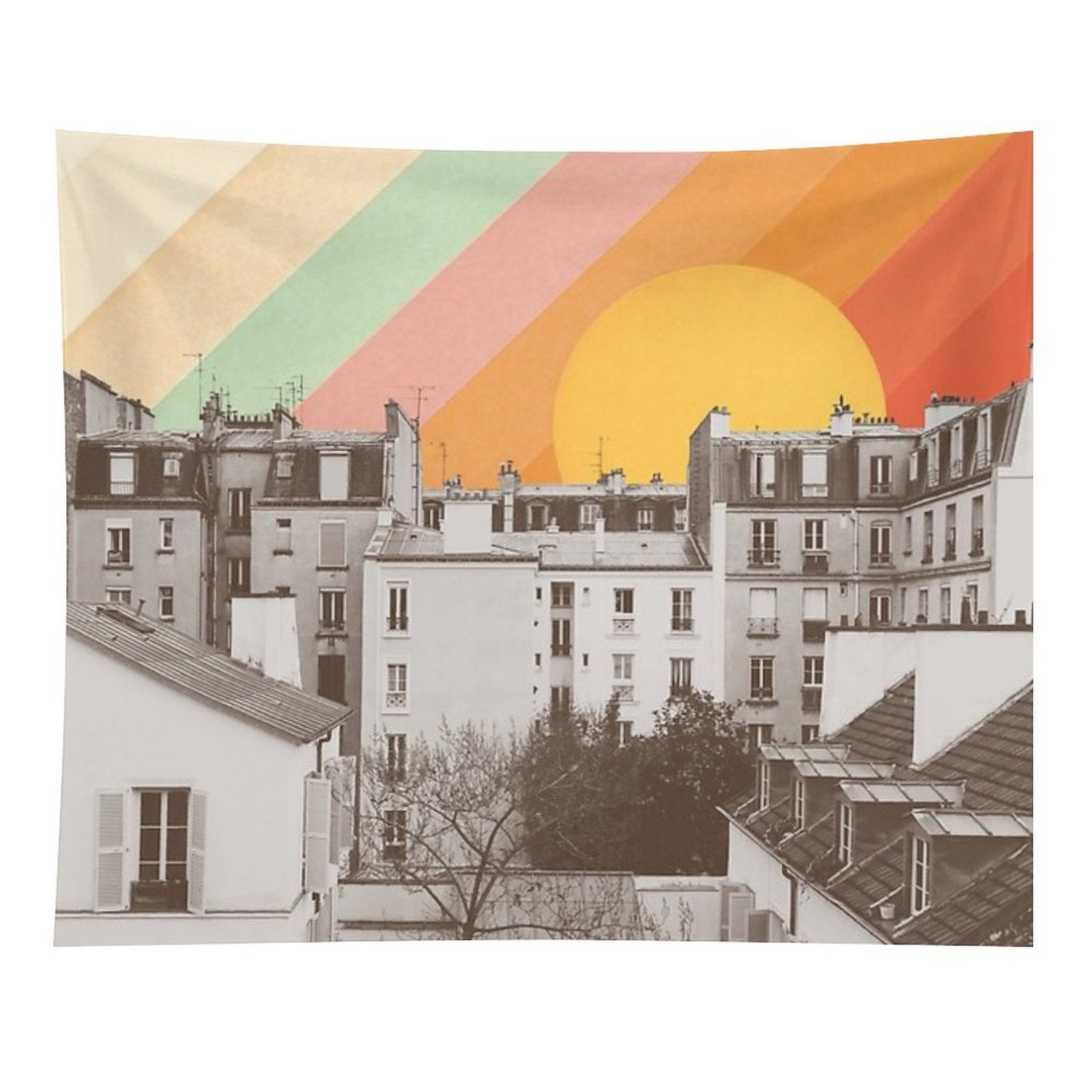 Rainbow Sky Above Paris Tapestry