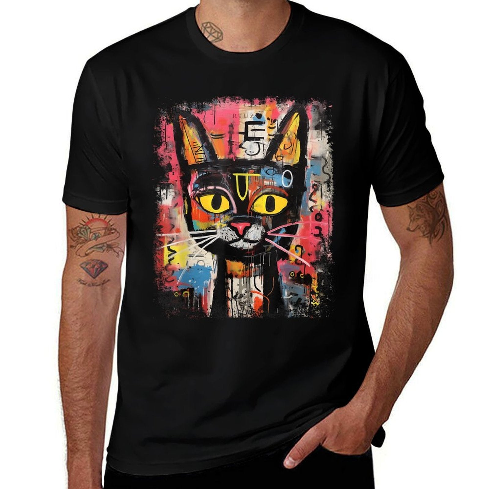 Abstract Cat Pop Art Graffiti Cat  High-quality Stitching T-Shirt