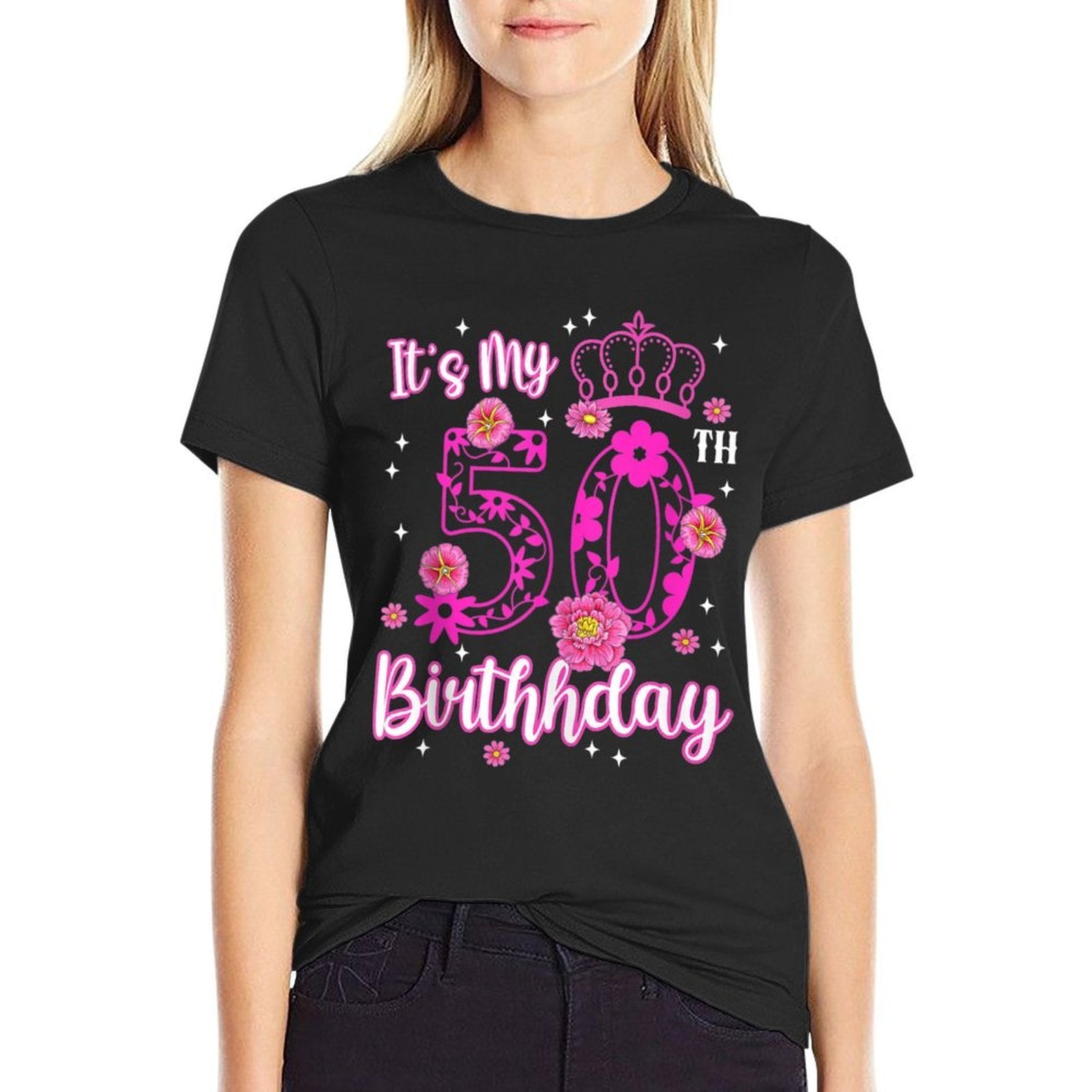 50 Year Old Birthday Flower It's My 50th Birthday Squad  Summer-ready Fabric T-Shirt