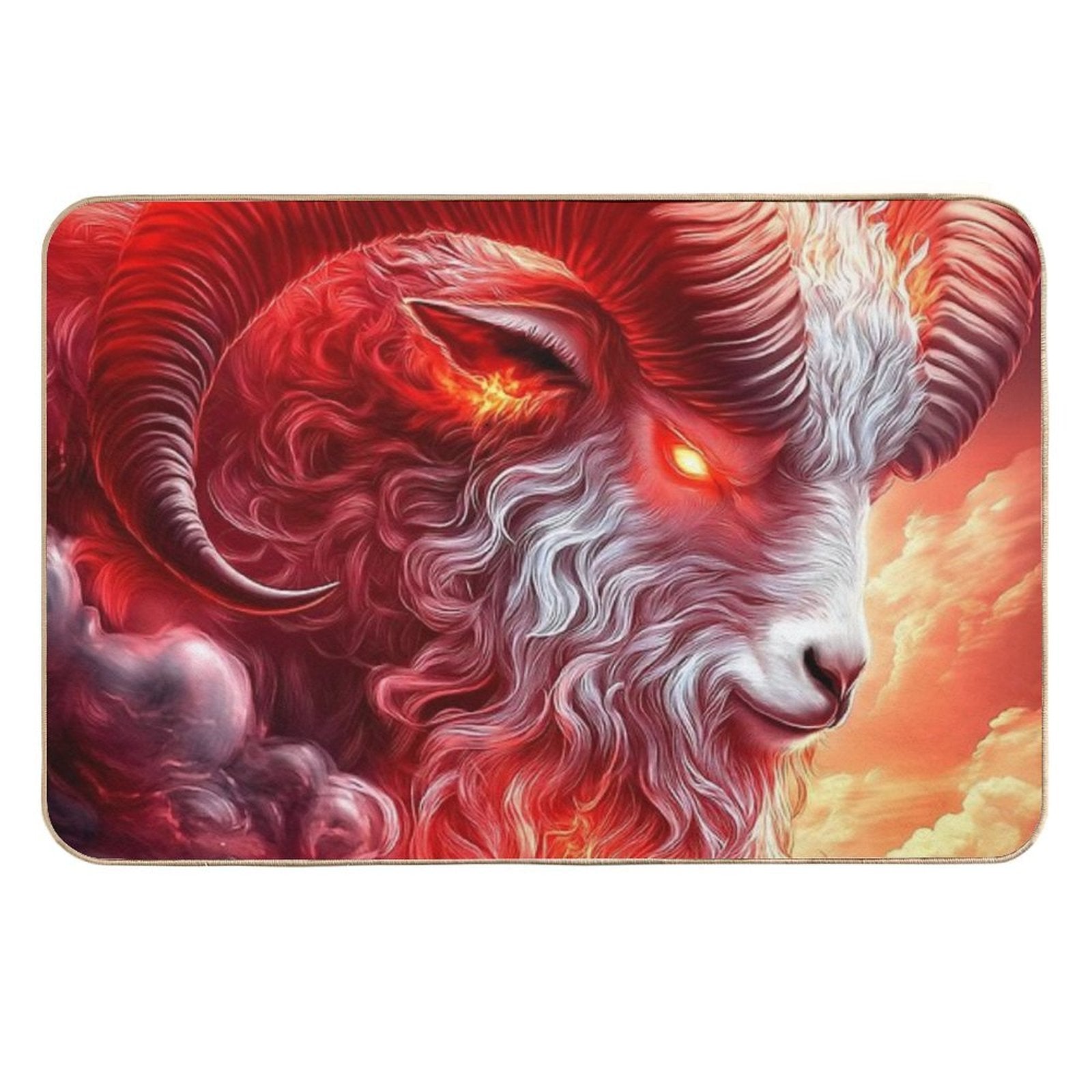 Giant Animal Flaming Ram God Confronted Warrior Fiery Realm  Anti-Trip Bath Mat