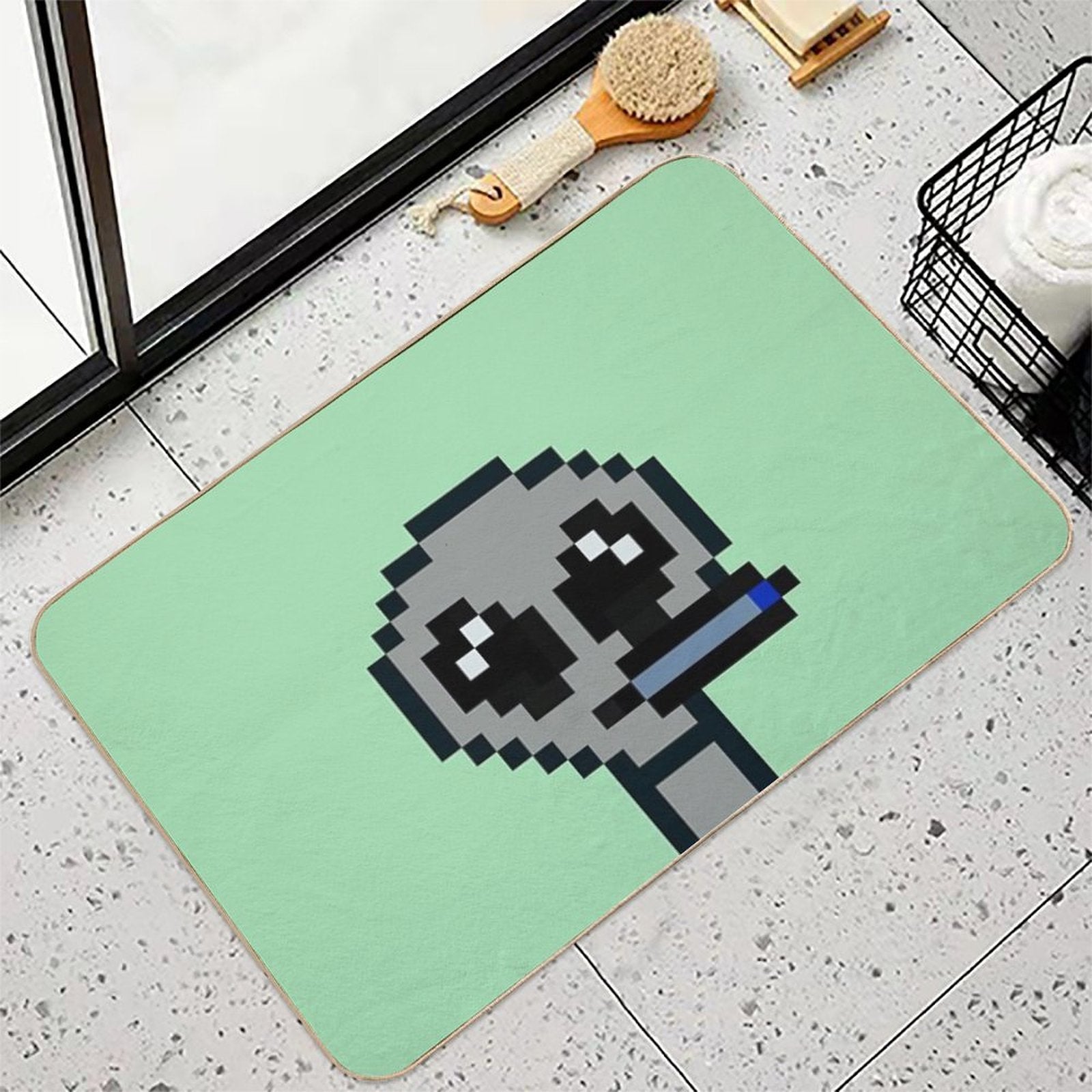 8bit Alien 00001 The Vaporized Visitor  Easy To Clean Bath Mat