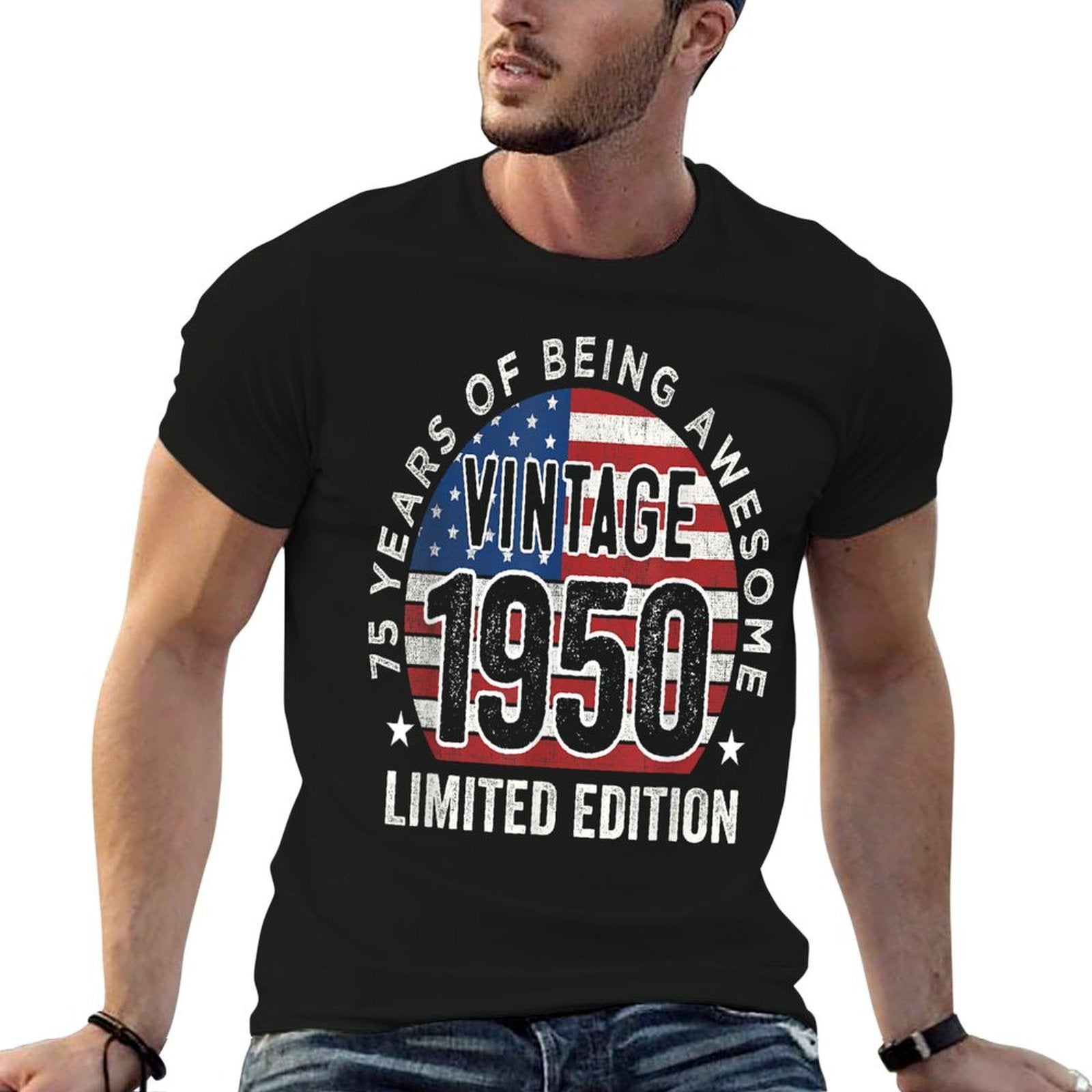 75th Birthday Gifts Men Vintage 1950 75 Years Old USA  Summer-ready Fabric T-Shirt