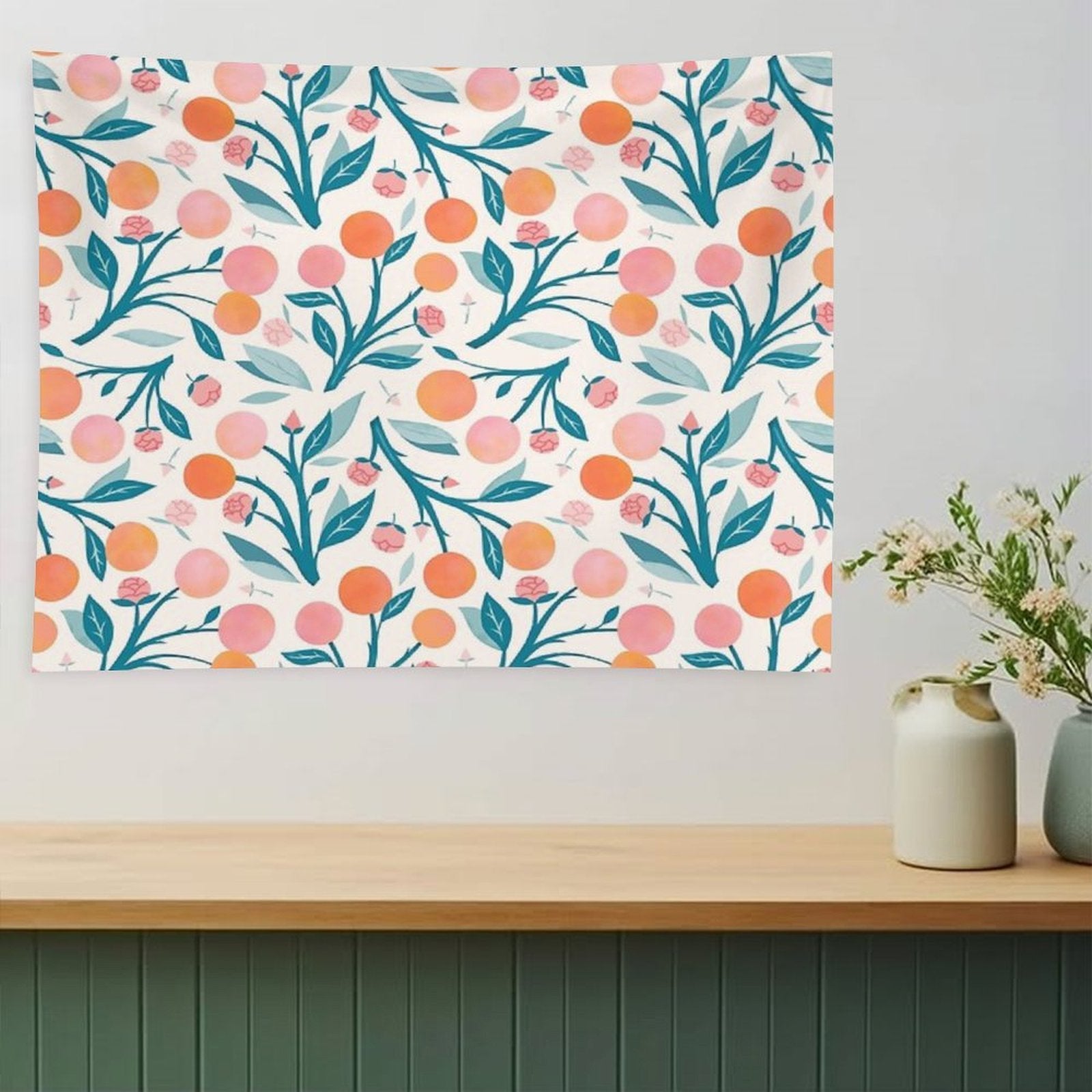 Peaches And Peony Buds Tapestry