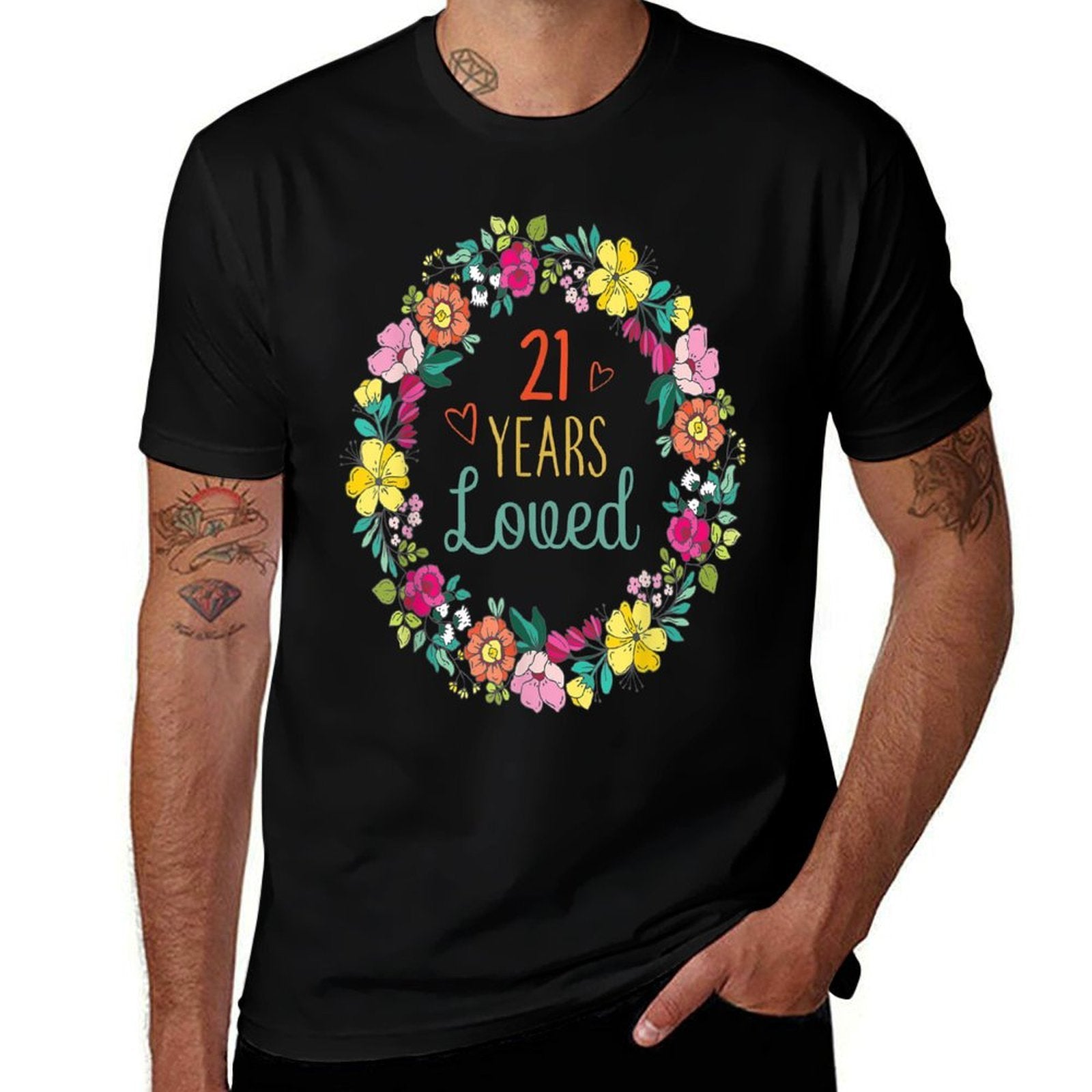 21 Years Loved Cool Flowers Pattern Daughter 21st Birthday  Easy-care T-Shirt