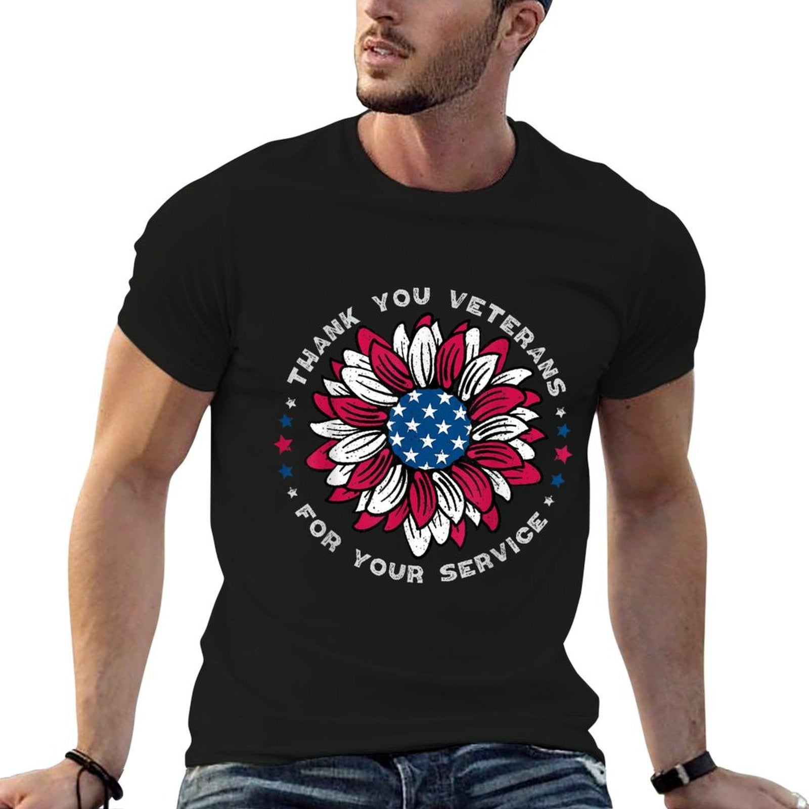 Thank You Veterans Sunflower, Military Veterans Day Tribute  Cotton T-Shirt