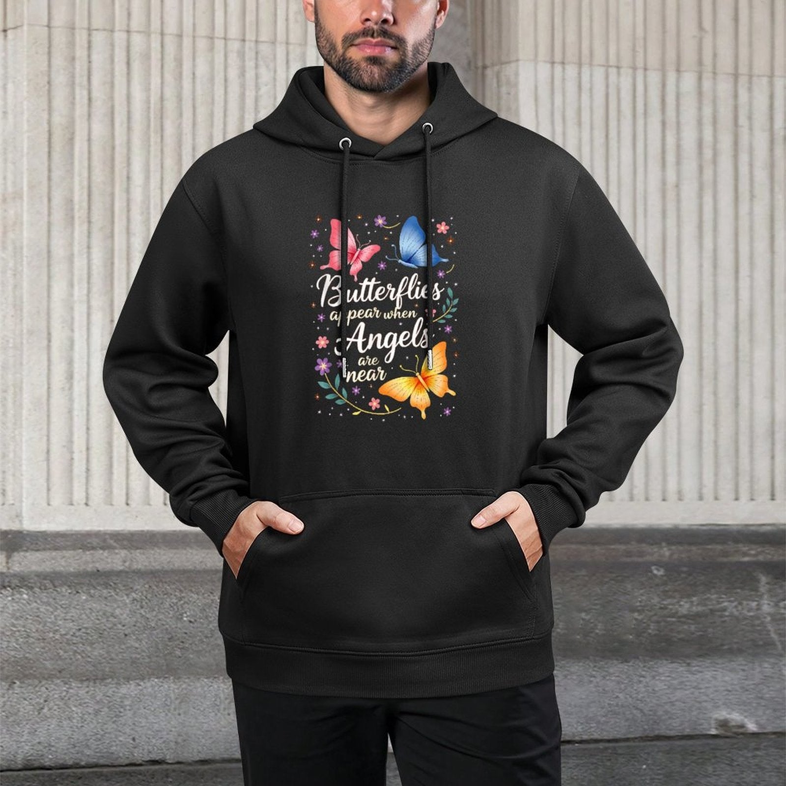 Nature Flowers Butterflies Appear When Angels Are Near Quote Adjustable Hood Hoodie