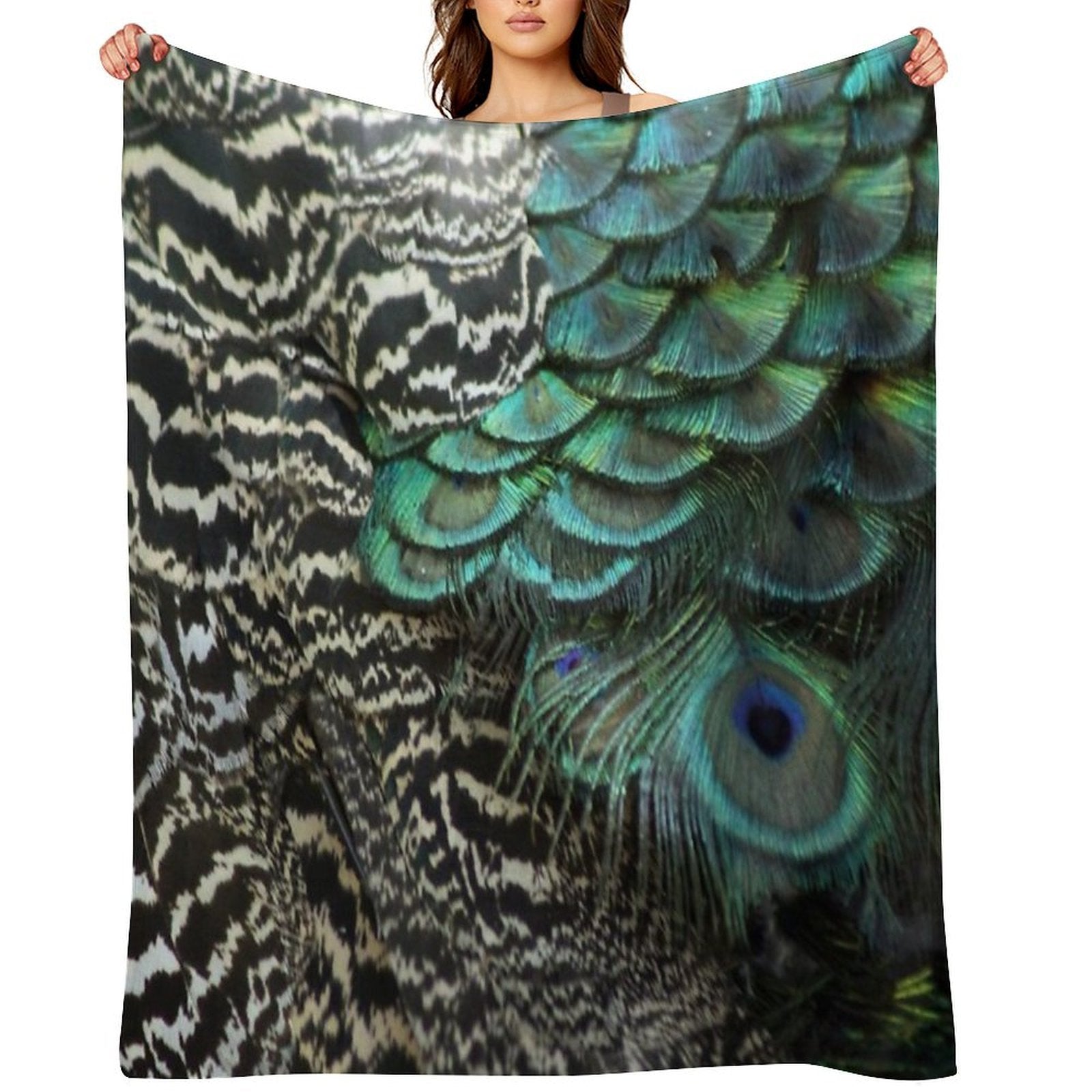 Peacock Bird Feathers Plumage Texture 1 Plush Throw Blanket