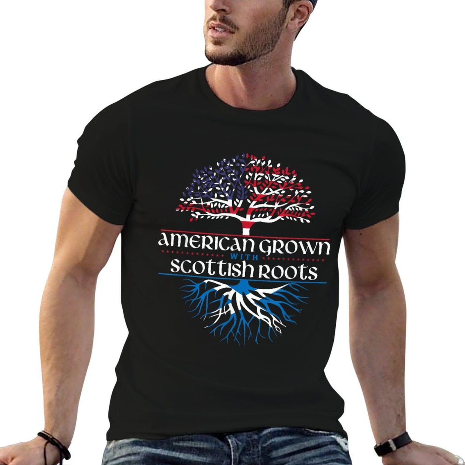 American Grown with Scottish Roots - Scotland Pride Heritage  Trendy Pattern T-Shirt