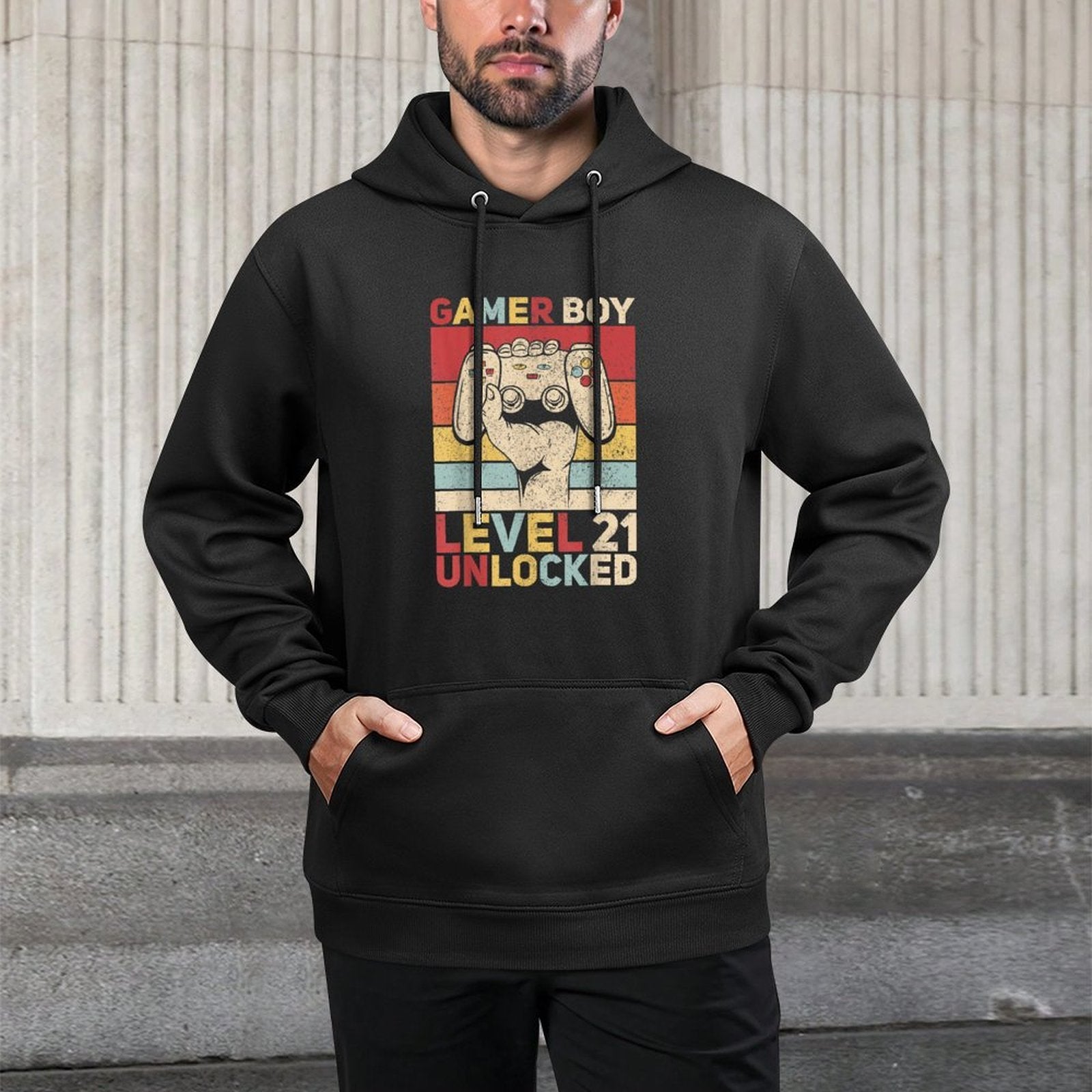 Mens Gamer Boy Level 21 Unlocked 21 Years Old Boy 21st Birthday Customizable Surface Hoodie