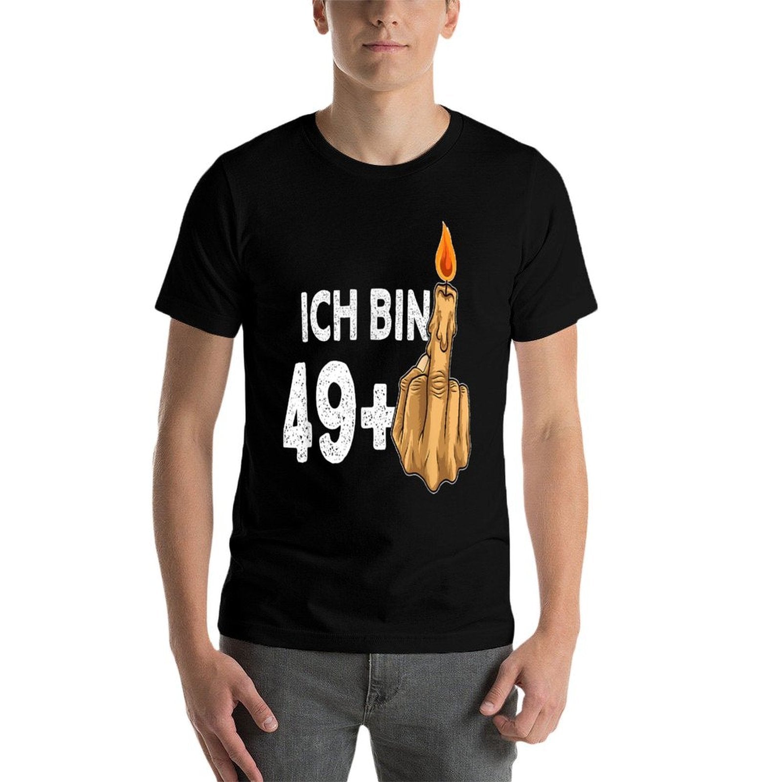 49 + 1 Middle Finger Birthday Candle for 50th Birthday  Ribbed Collar T-Shirt