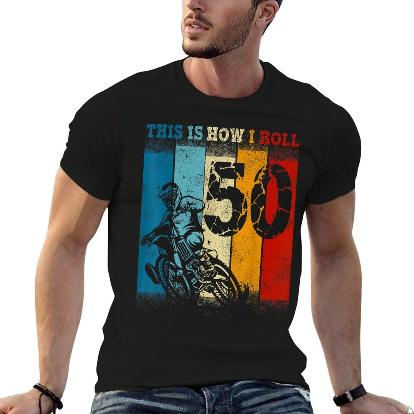 50th Birthday Motocross Dirt Bike 50Year Old B-Day Boy  Polyester Blend T-Shirt