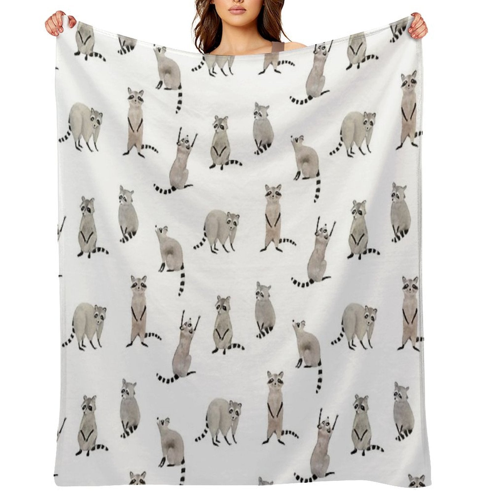 Raccoon Pattern Plush Throw Blanket