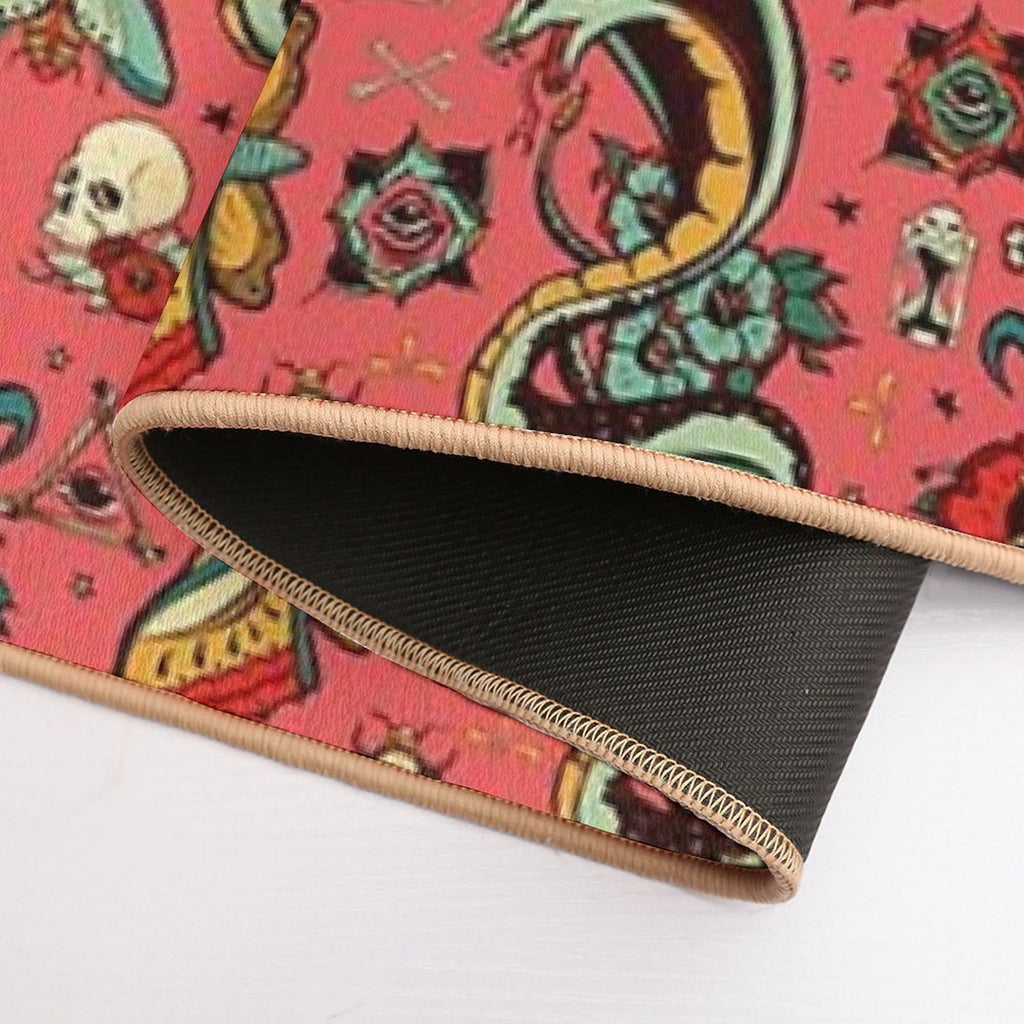 Pink Flash Tattoo Pattern  Long-Lasting Bath Mat