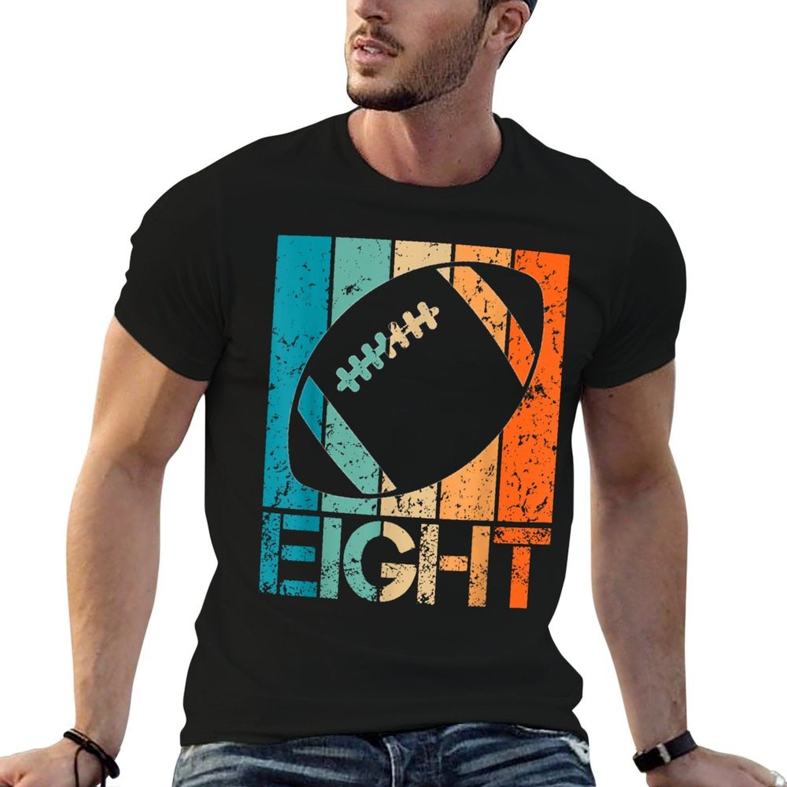 8th Football Birthday 8 Year Old 8yr Boys Birthday Football  Vintage-inspired T-Shirt