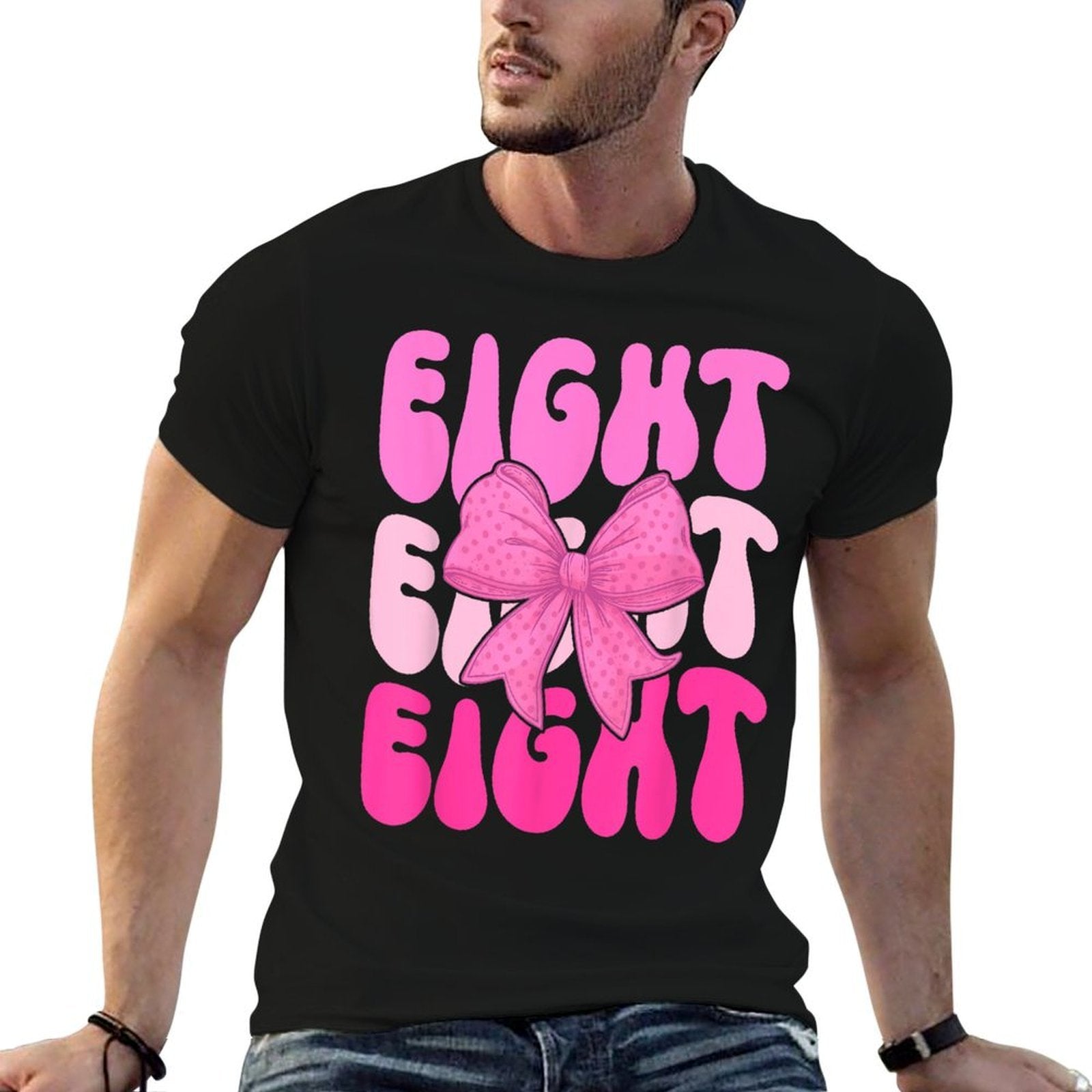 8th Coquette Birthday Party Eight Year Old Girl Coquette Bow  Easy-care T-Shirt