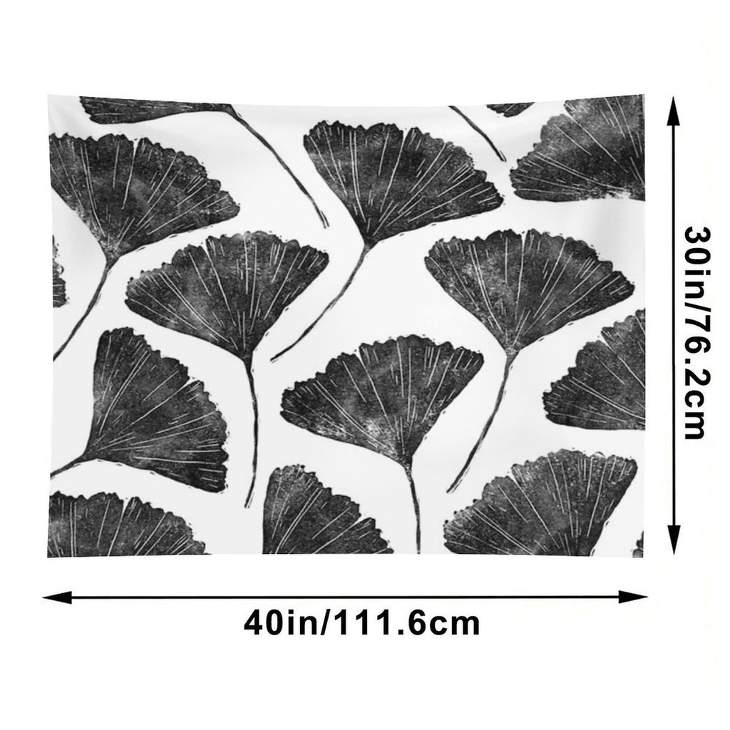 Ginkgo Biloba, Lino Cut Nature Inspired Leaf Pattern Tapestry