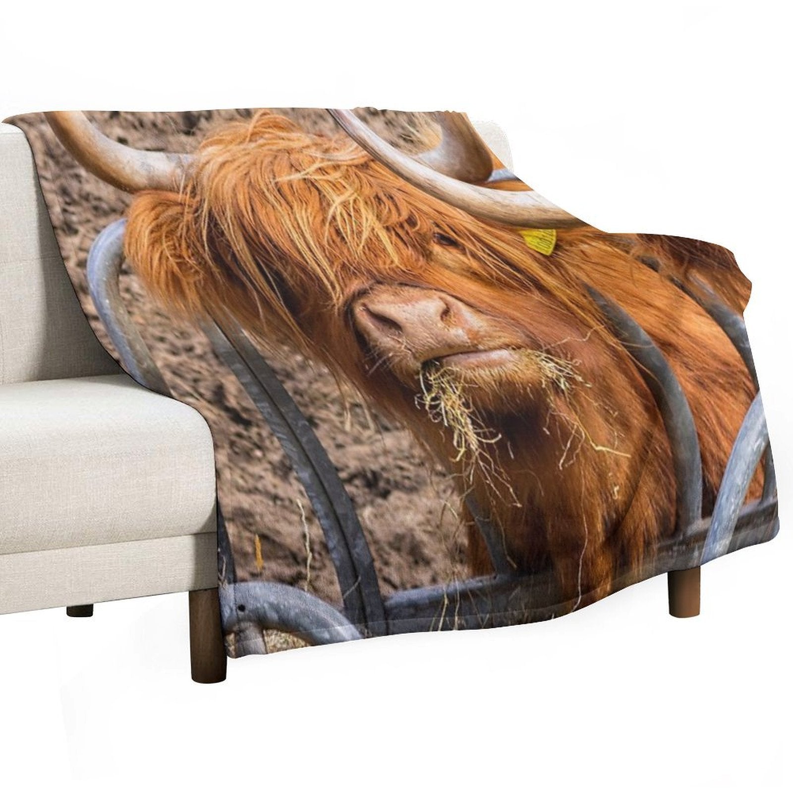Cute Hungry Ginger Scottish Highland Cow Versatility Throw Blanket