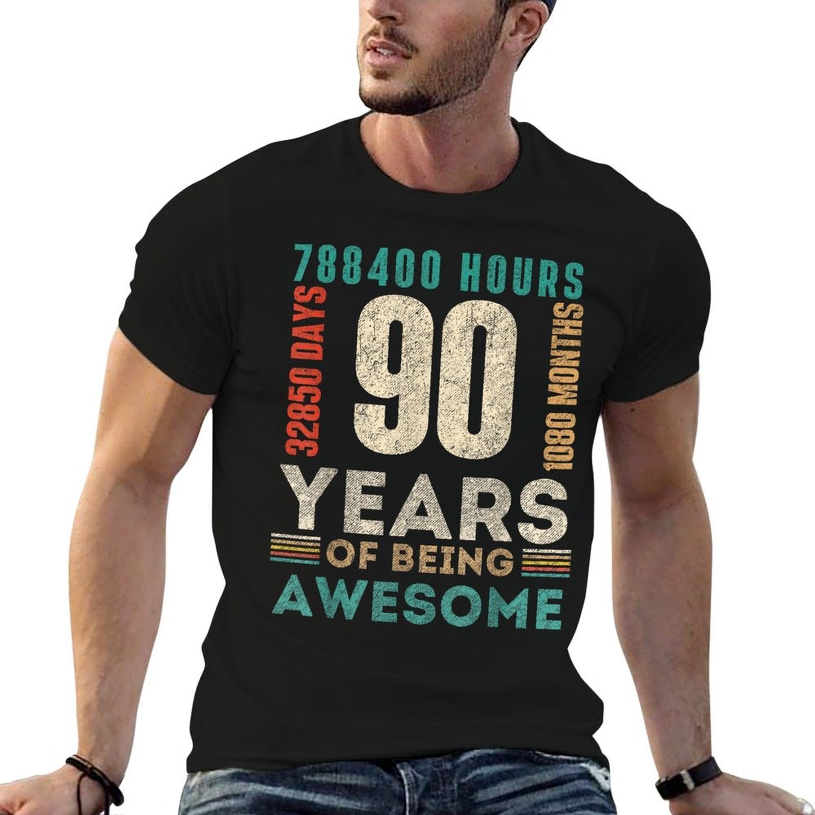 90th Birthday Hours Days Months 90 Years Old Bday  Moisture-wicking T-Shirt