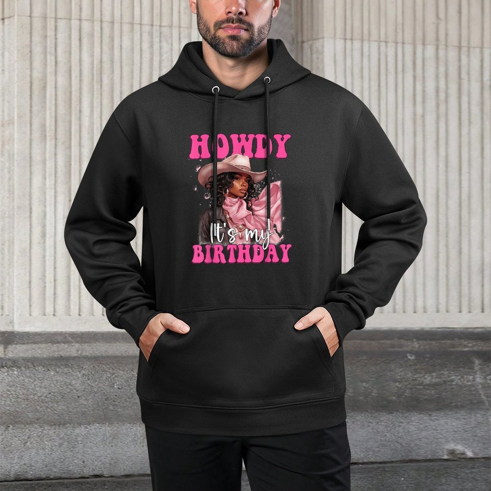 Howdy Its My Birthday Western Black Cowgirl African Women Kangaroo Pocket Hoodie
