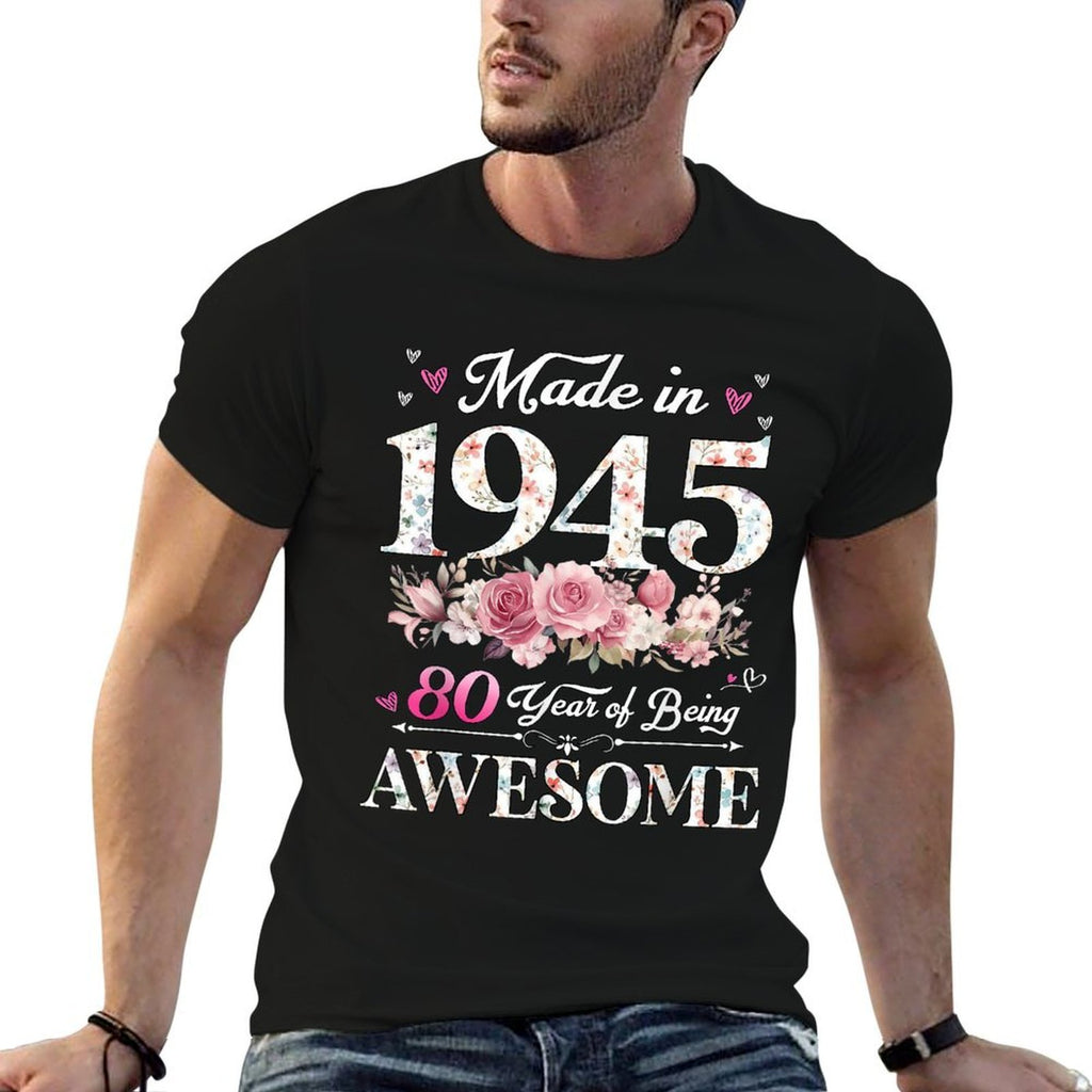 50 Year Old Made In 1945 Floral 50th Birthday Decorations  Easy-care T-Shirt