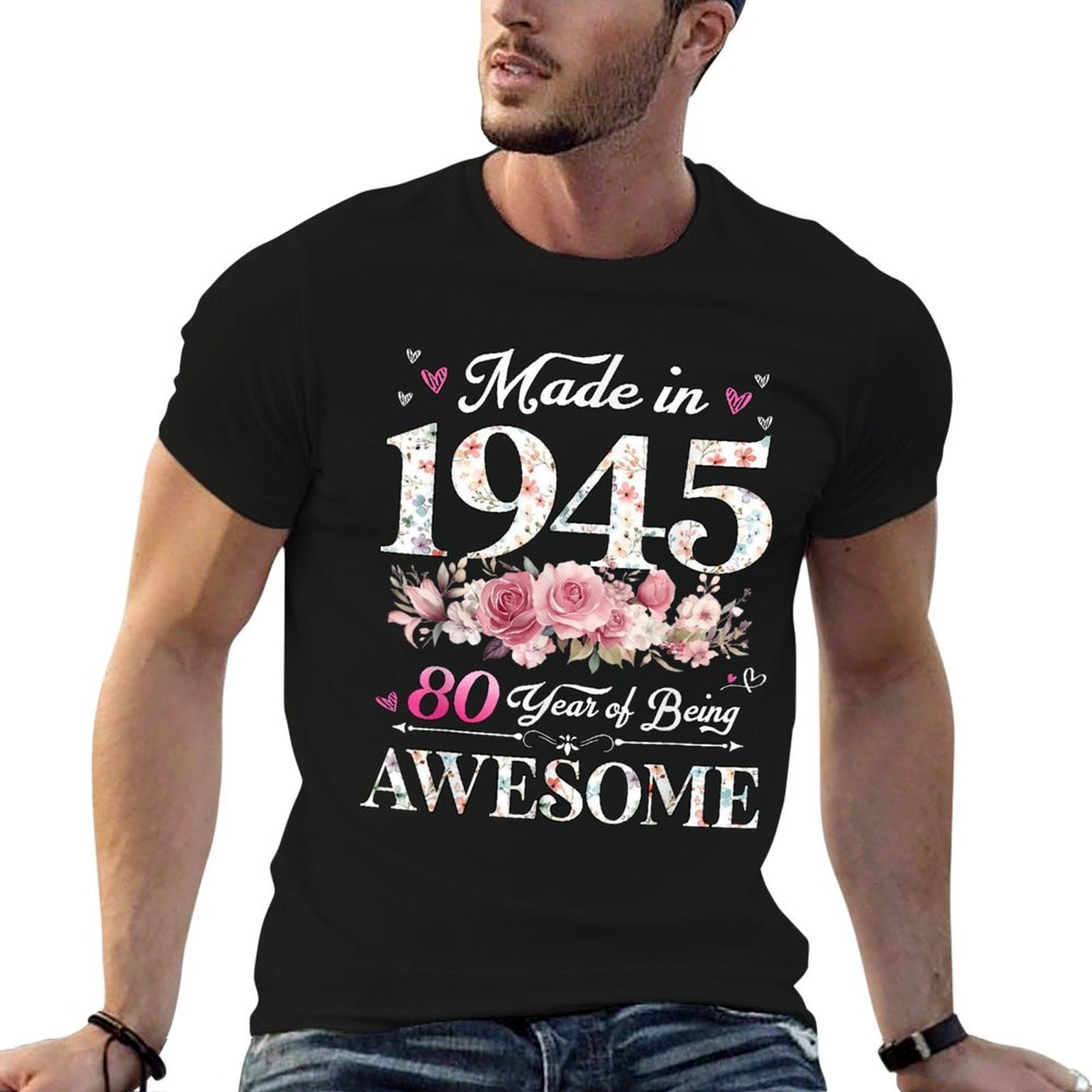 50 Year Old Made In 1945 Floral 50th Birthday Decorations  Easy-care T-Shirt